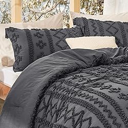 Bedsure Tufted Boho Comforter Set King Size - Dark