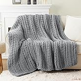 Battilo Light Grey Chunky Knit Throw Blanket for Couch, Thick Warm Cozy Soft Chenille Throw Blanket, Handmade Cable Knit Blanket for Sofa,Bed, Living Room, 50"x60"