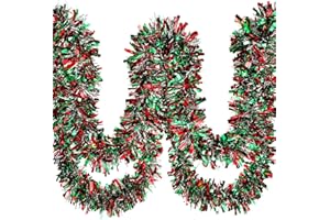 Dingion 59 Feet Christmas Tinsel Garlands Metallic Twist Garland Hanging Garland Ornaments for Halloween Christmas Tree Party Supplies Indoor and Outdoor Decoration(Shinny,Red Green Silver)