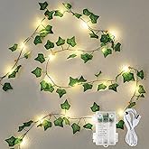 Pellimo Vine Leaf with Fairy Lights, 23FT 73 LED Lighted Ivy Spring Garland Lights, Battery or USB Powered for Dorm Room, Bedroom & Creative Wall Decor, Warm White