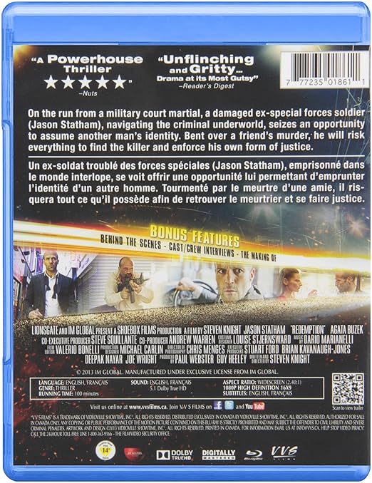 Amazon Com Redemption Blu Ray Jason Statham Agata Buzek Vicky Mcclure Benedict Wong Ger Ryan Steven Knight Guy Heeley Tracy Rector Paul Webster Movies Tv