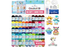 YammiAmi 1,800 Yards Beginner Crochet Kit for Kids & Adults – 84 Pc Amigurumi Crochet Kit for Starters with 50 Skeins Yarn, Accessories Set, Ergonomic Hooks, Instruction Book to Learn Crocheting