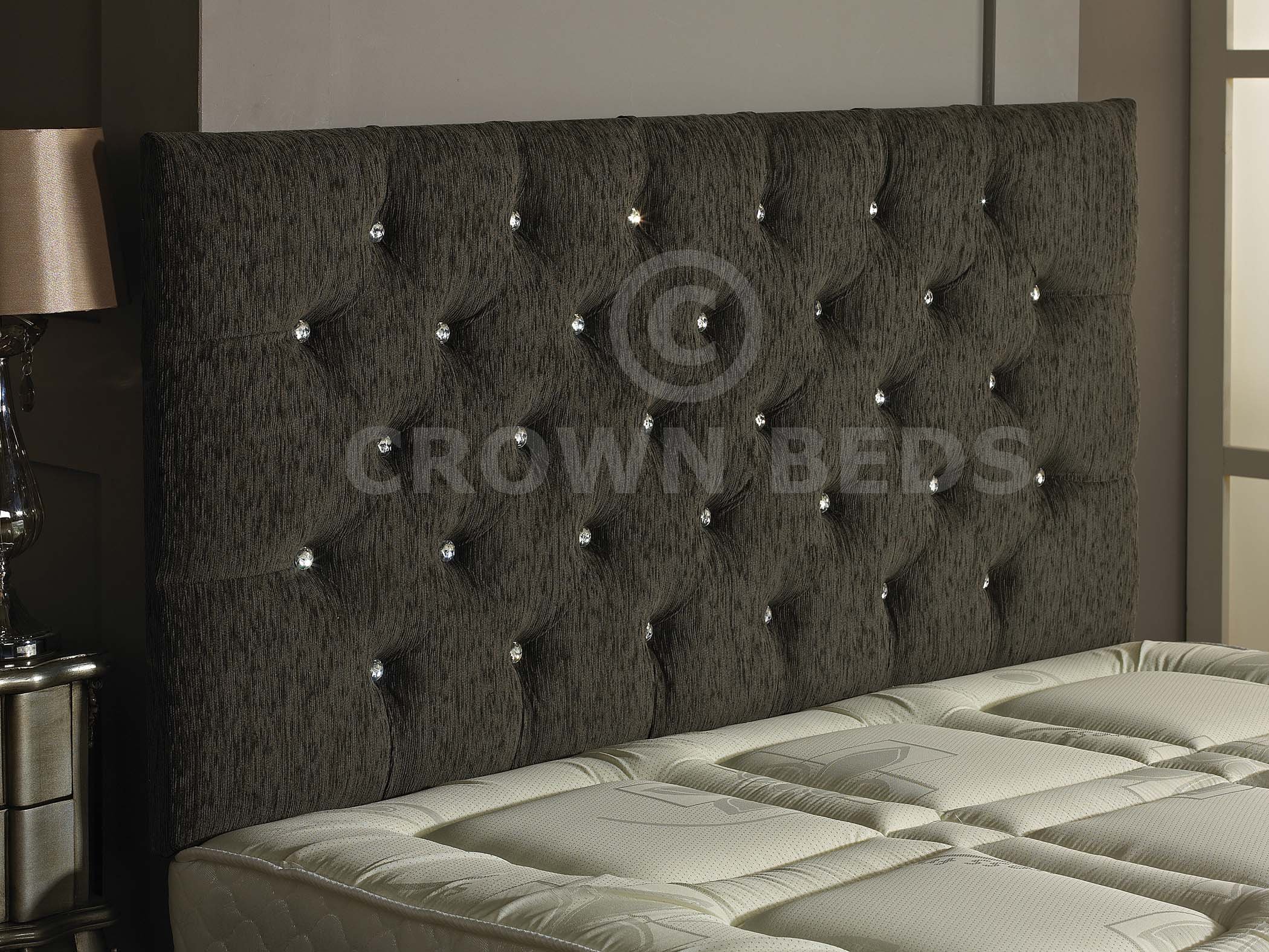 CROWNBEDSUK CHESTERFIELD DIAMANTE BUTTON HEADBOARD IN 2ft6,3ft,4ft,4ft6,5ft,6ft !!!!NEW!!!! (CHARCOAL, 3FT (SINGLE) DIAMANTE)
