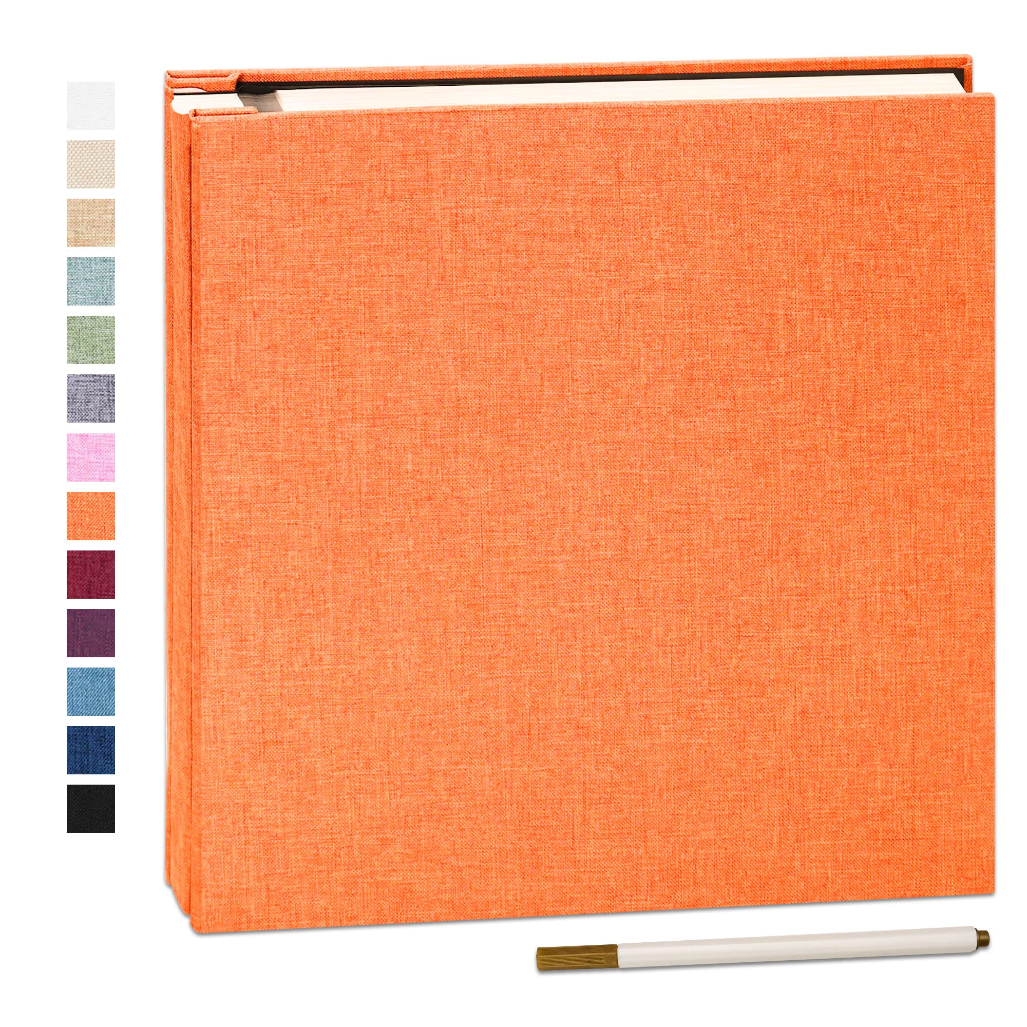 Yopih Adhesive Photo Album 33x32cm with 40 Pages Fits 10 x 15 cm Linen Cover Scrapbooking DIY Photo Album with A Metallic Pen Save Baby Growth Wedding Travel Orange
