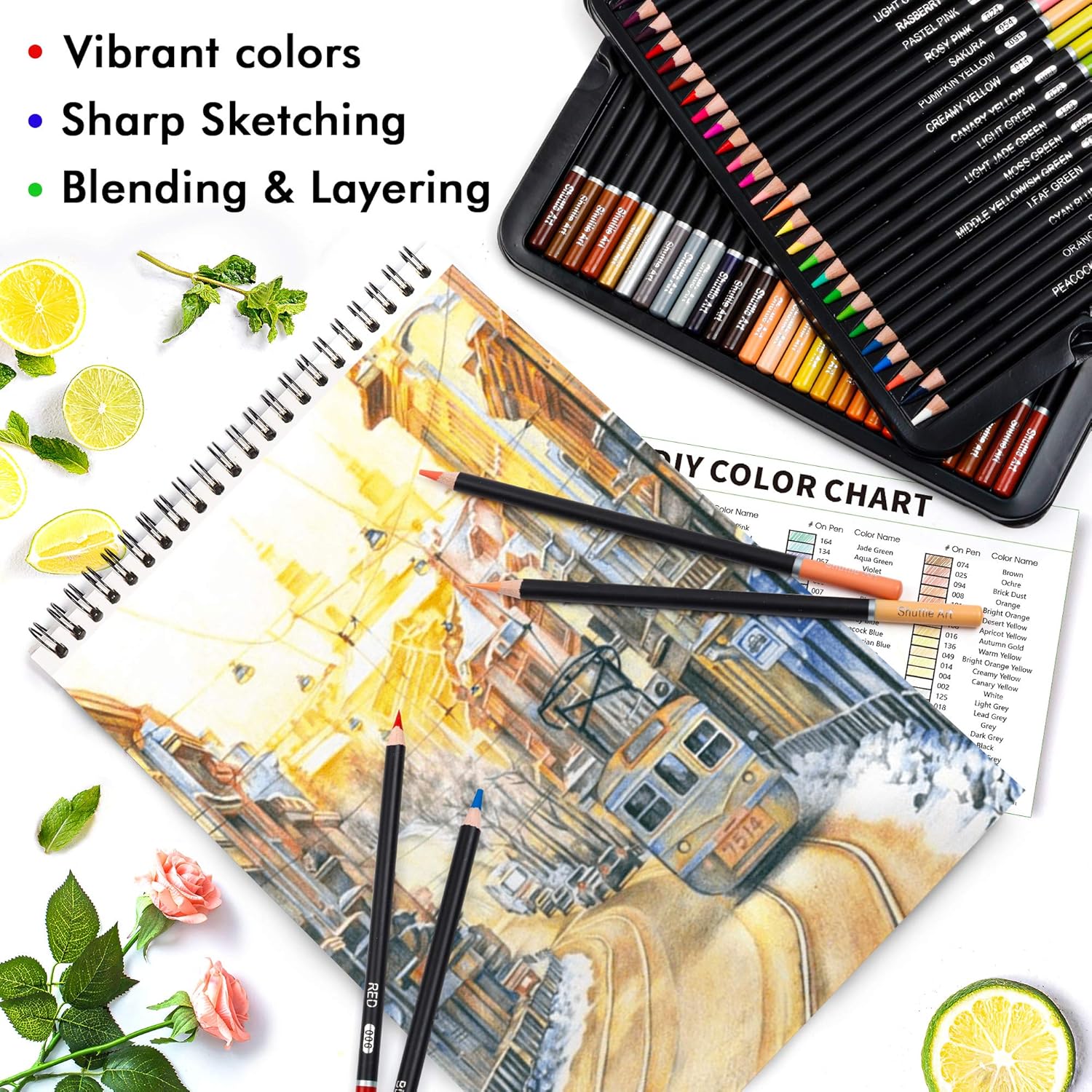 80 Colored Pencils, Shuttle Art Soft Core Coloring Pencils with Coloring Book, Sketch Pad and Sharpener, Premium Color Pencils for Adult Coloring, Sketching and Drawing, Art Supplies for Kids & Adults : Office Products