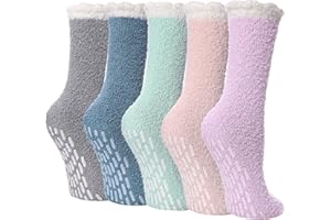 LINEMIN Non-Slip Fuzzy Socks for Women - Cozy Hospital Soft Fluffy Socks With Grips - Winter Warm Slipper