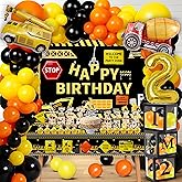 Construction 2nd Birthday Party decorations kit for Boys – Dump Truck Theme Decorations with Backdrop, Balloons, Banner, Cake & Cupcake Toppers, Tablecloth, and Box Cutout (2nd Birthday)