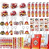 Fruitful Jewelry Firefighter Party Favors, 72pcs Fire Truck Party Favors Set Firefighter Party Stickers Slap Bracelets Keychains etc for Fire Truck Birthday Party Decorations Supplies