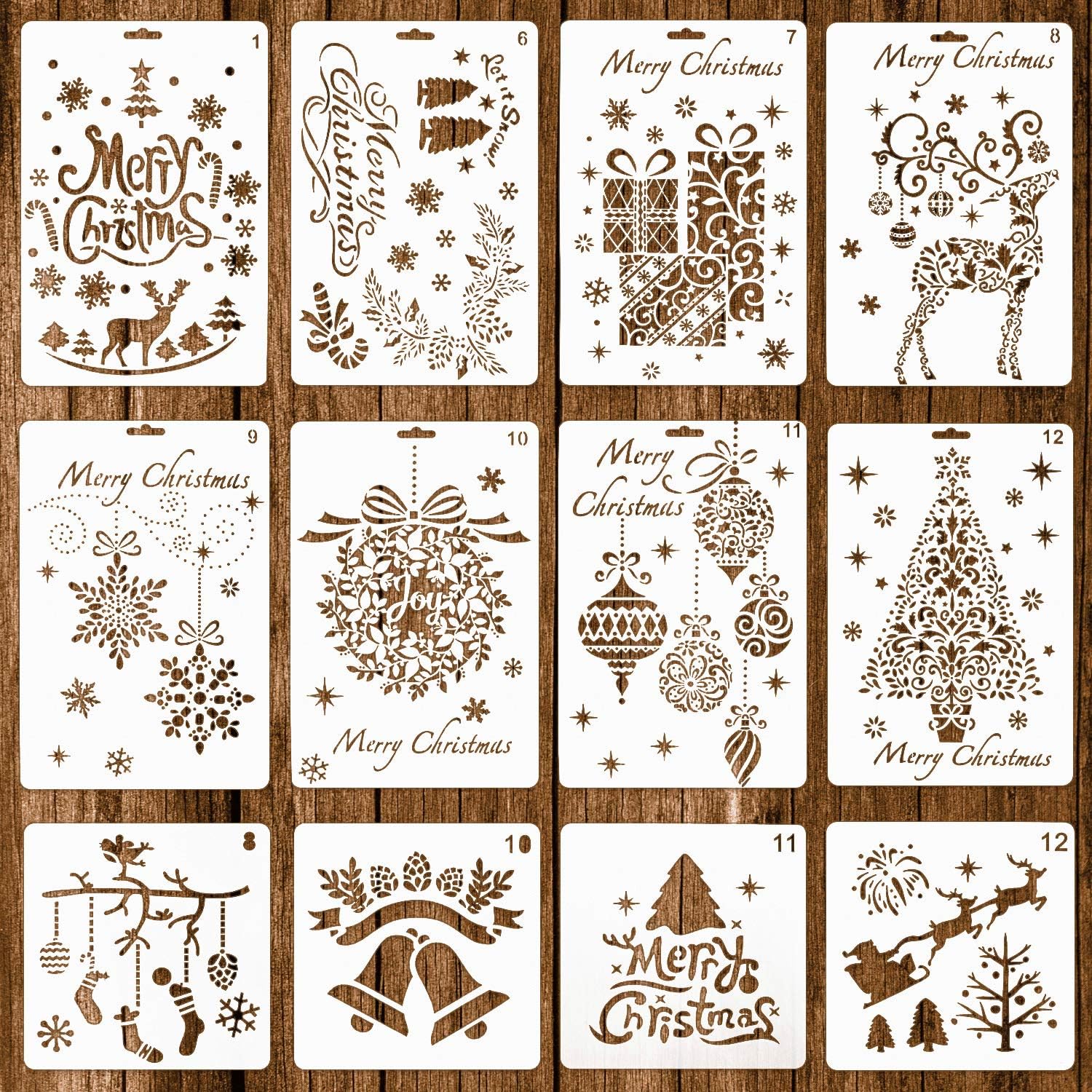 Whaline 12 Pack Christmas Stencils Bullet Journal Templates Reusable