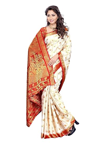 Women's Kanchipuram Art Silk Saree With Blouse (138-OFFWT_Off-White)