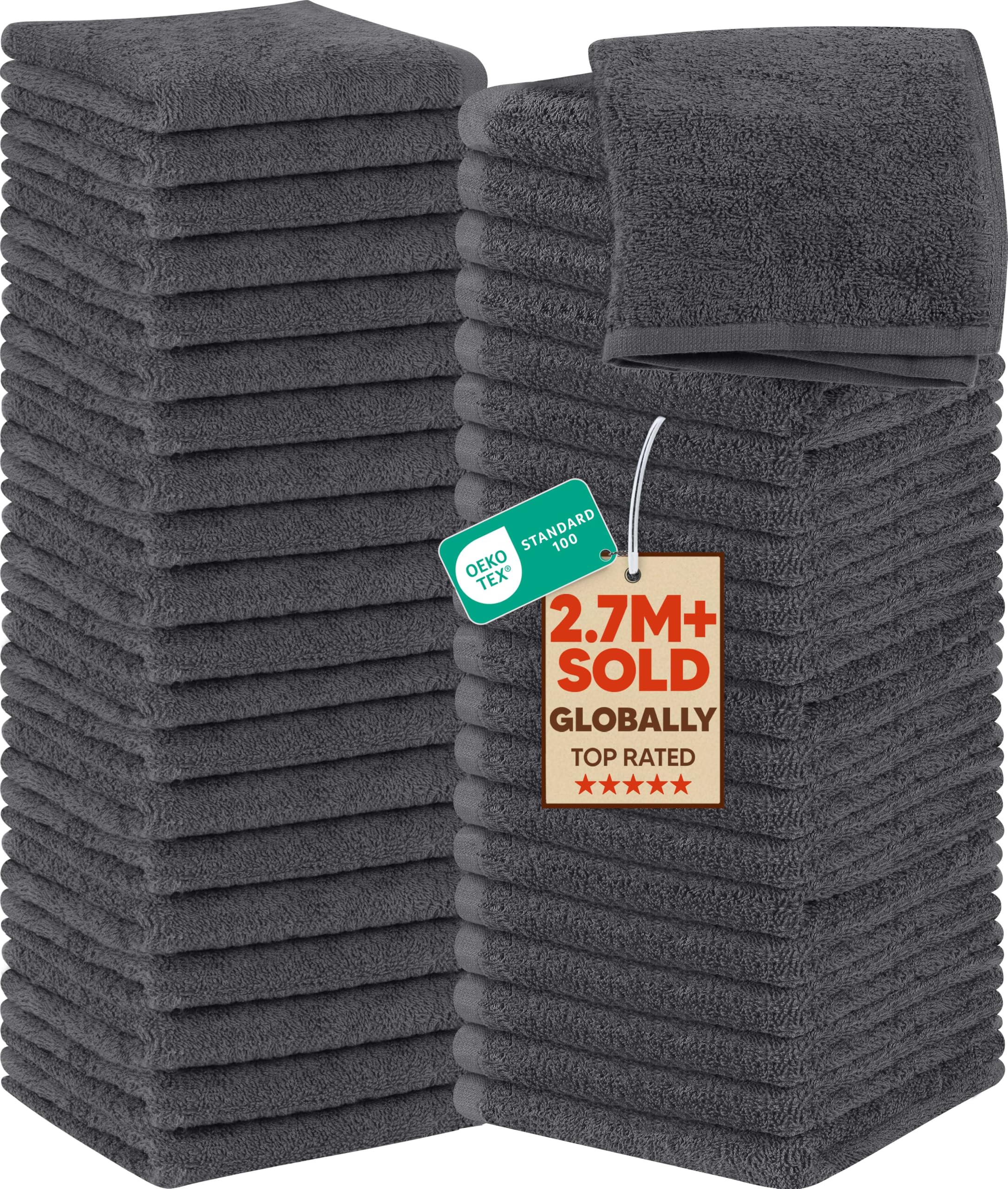 Utopia Towels - Flannel Face Cloths Set - 30 x 30 cm - 100% Ring Spun Cotton, Premium Quality Washcloths, Highly Absorbent and Soft Feel Face Towels, Perfect for Cleaning Dishes (60-Pack, Grey)