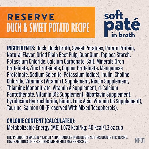 NATURAL BALANCE LIMITED INGREDIENT RESERVE SPLIT CUP DUCK & SWEET POTATO SOFT PATE WET CAT FOOD RECIPE FOR SENSITIVE STOMACHS AND FOR HEALTHY DIGESTION, 2.6 OZ. (PACK OF 10)