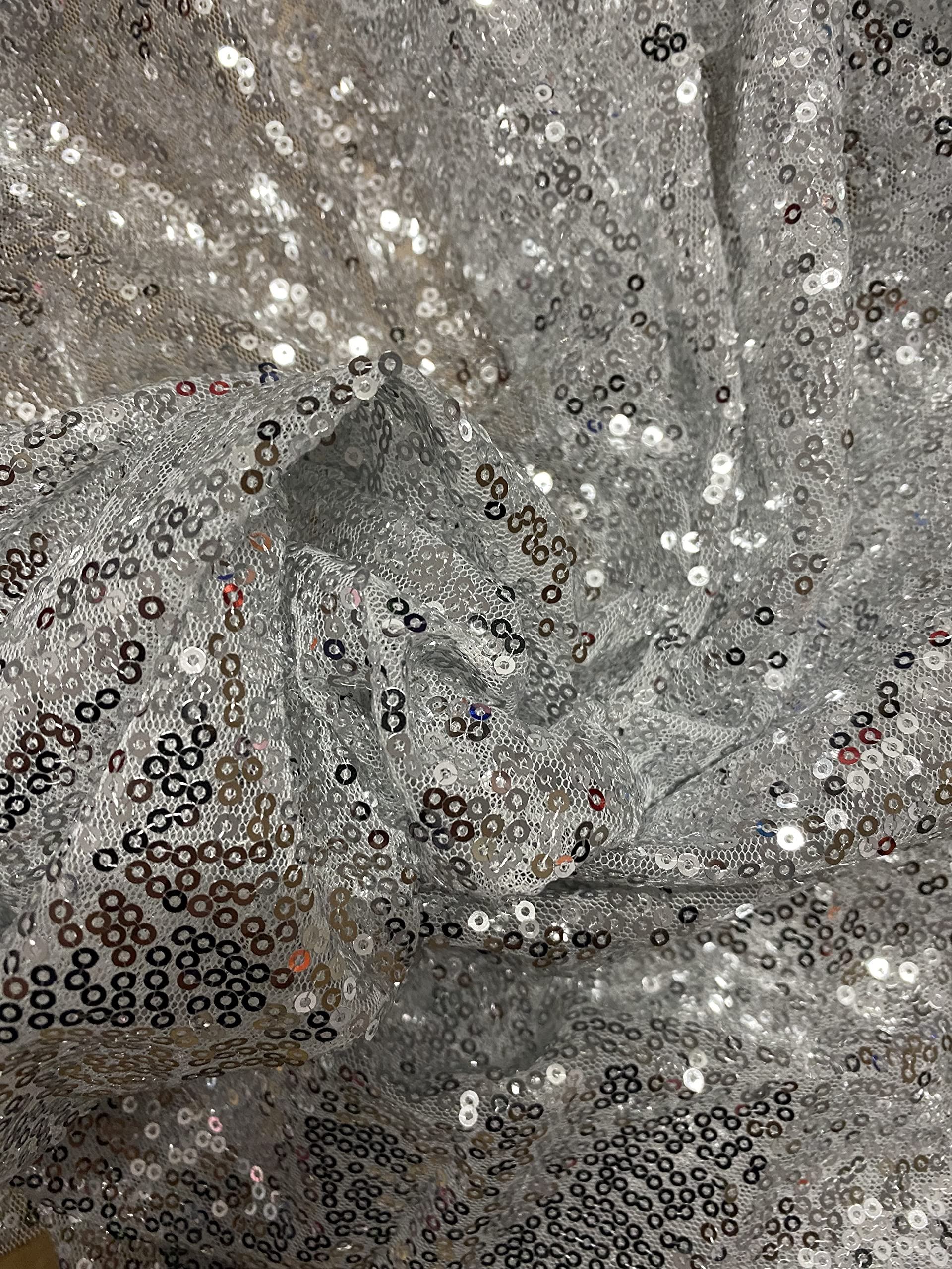 Fancy Textiles Heavy Sequin Sparkly Decorations Material Dress Making Fabric (1 Meter(pre Cut), White)