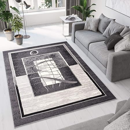 Tapiso Dream Tapis De Salon Chambre Design Moderne Gris Crème Bordure Rayures Abstrait Doux Fin Poil Court 200 X 300 Cm