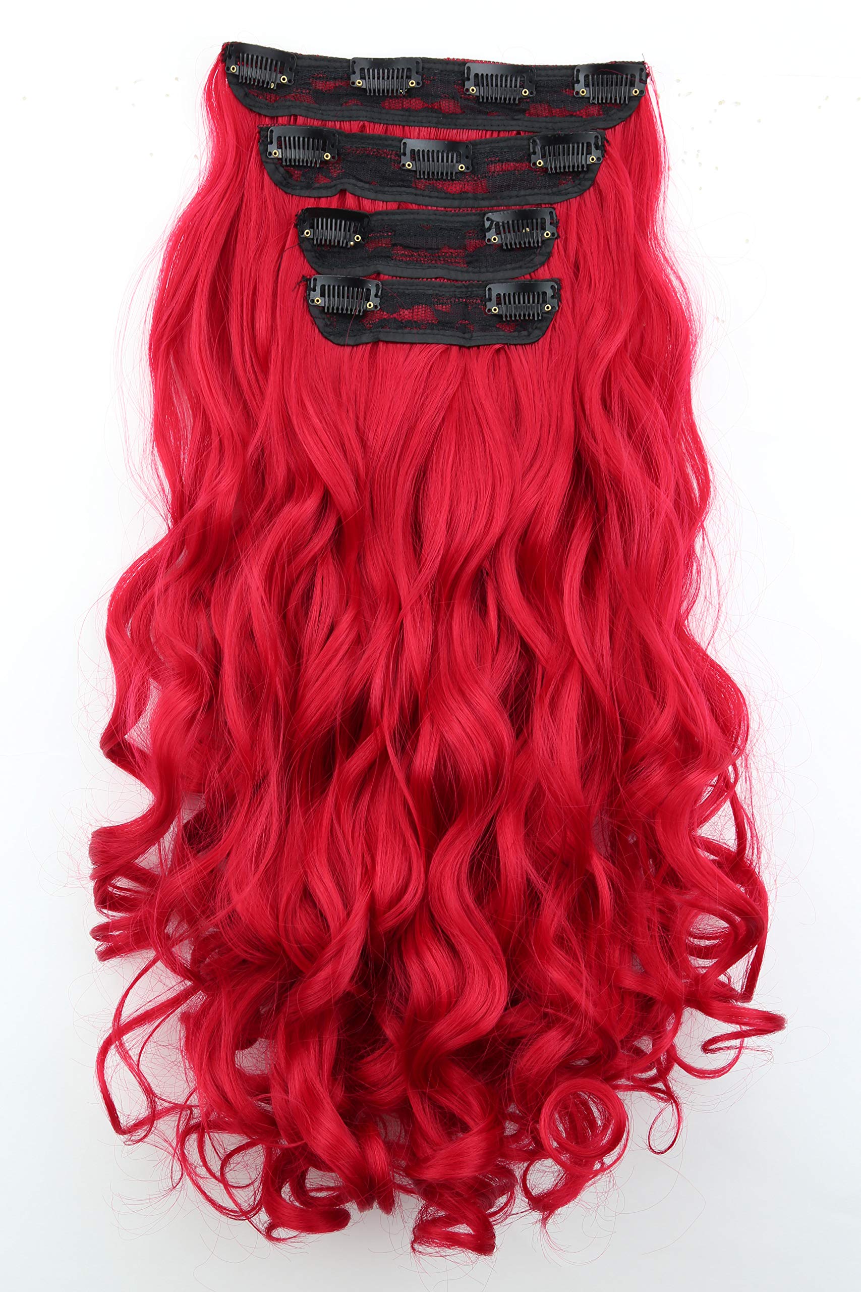 CAISHA XXL 24" 4 pcs Full Head Set Clip in Hair Extensions Hairpiece Heat-Resisting Red CES308-1