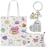 Y1tvei Spanish Christian Gifts For Women - 3Pcs Promesas De Dios Para Mi Spanish Bible Verse Canvas Tote Bag with Keychain Inspirational Christian Religious Makeup Bag Spiritual Catholic baptism Gifts