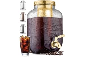 1 Gallon Cold Brew Coffee Maker with EXTRA-THICK Glass Carafe & Stainless Steel Mesh Filter - Premium Iced Coffee Maker, Cold