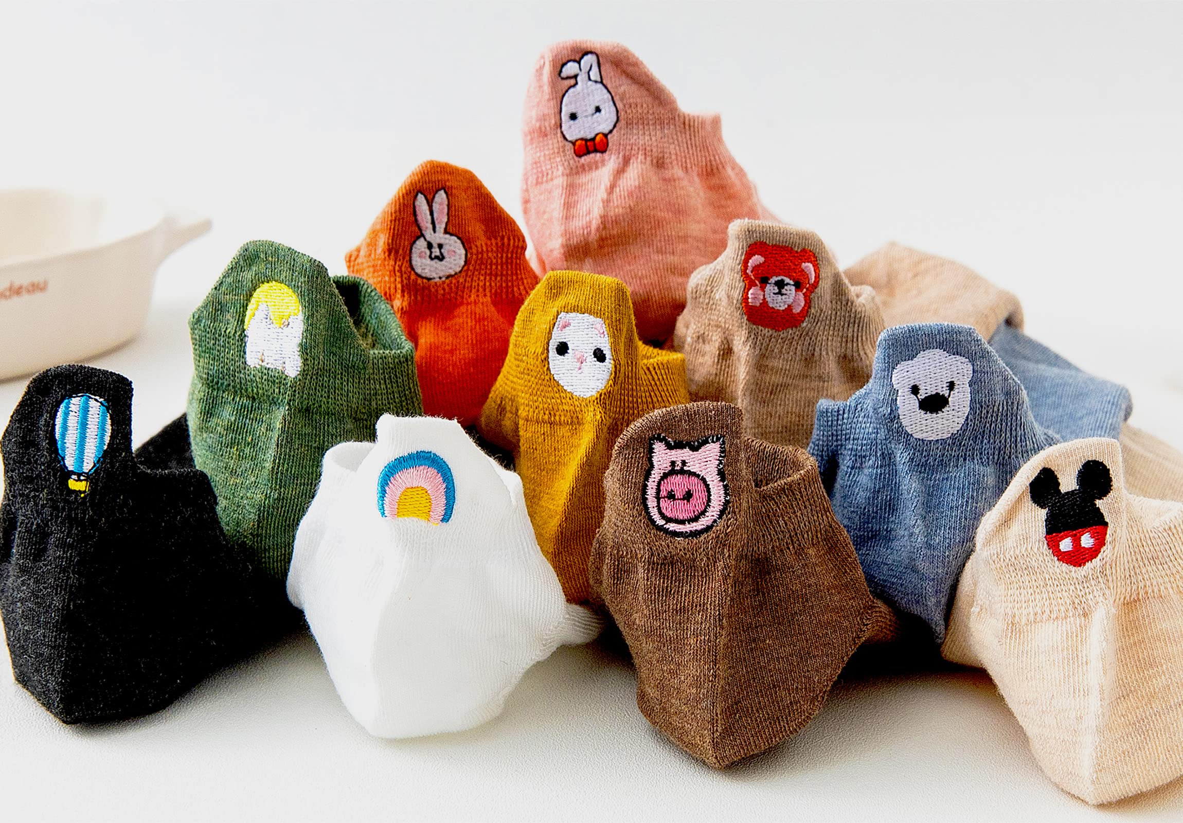 Women Cute Socks 10 Pairs Cotton Kawaii Embroidered Funny Low Cut Socks for Women Girls Ankle Socks