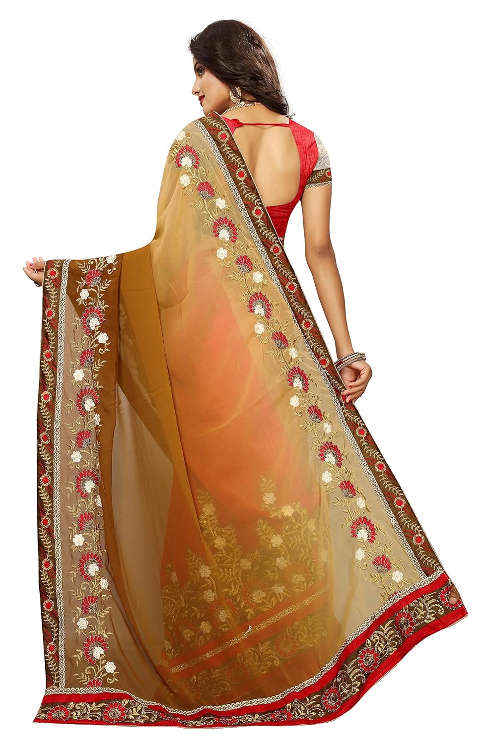 ruchika fashion women's georgette saree (beige_free size)