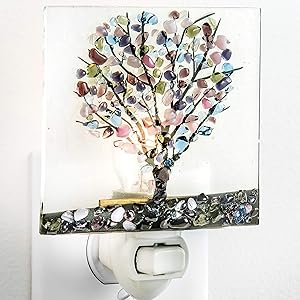 Tree Night Light Decorative Accent Lite Wall Plug in Nightlight for Hallway Bedroom Bathroom Kitchen Nature Themed Home Décor Blue Purple Green J Devlin NTL 159-2