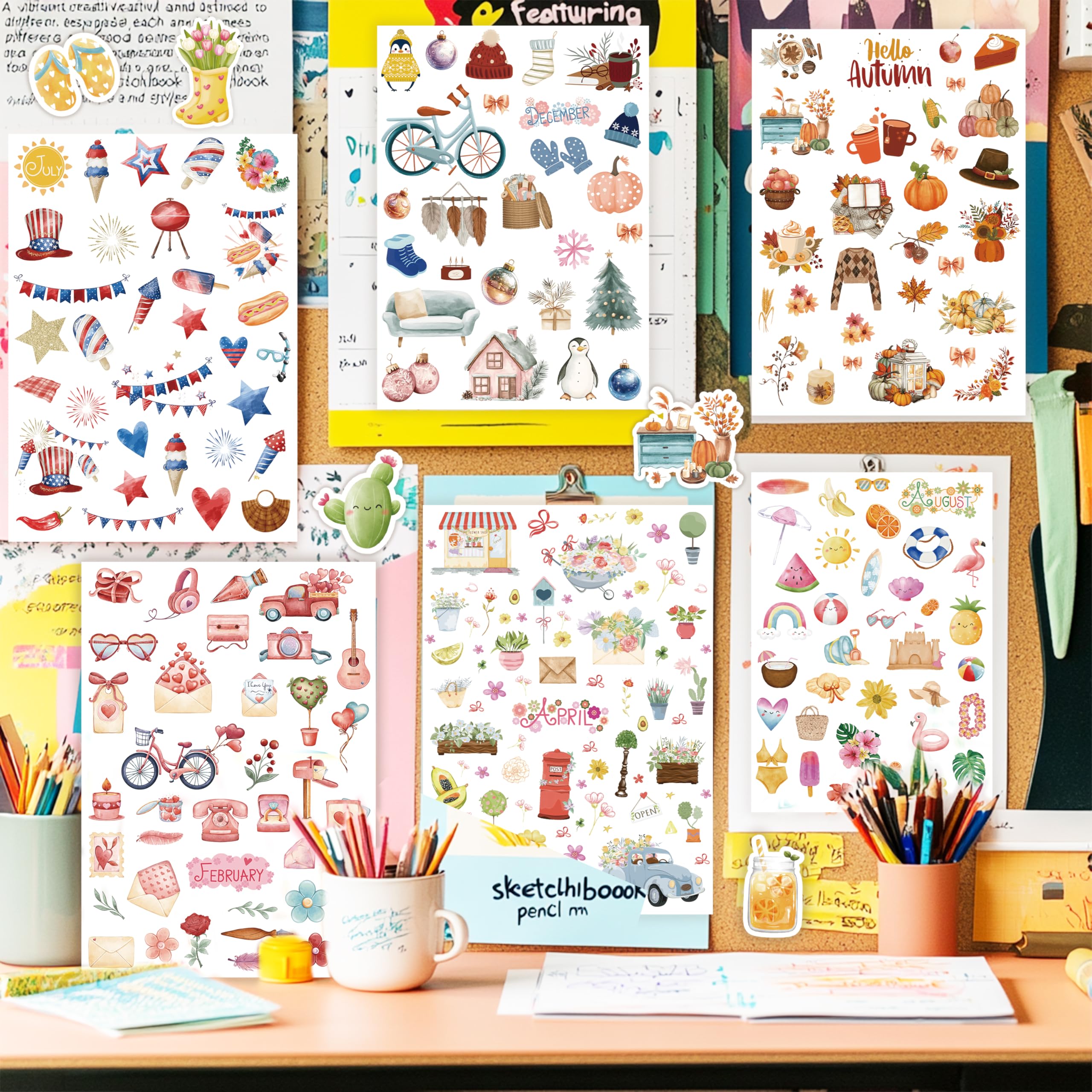 Planner Stickers (24 Page, 1000+ Stickers, Multicolor, Paper, Vintage Style, Holiday & Seasonal Themed, Planner & Scrapbook Accessories)