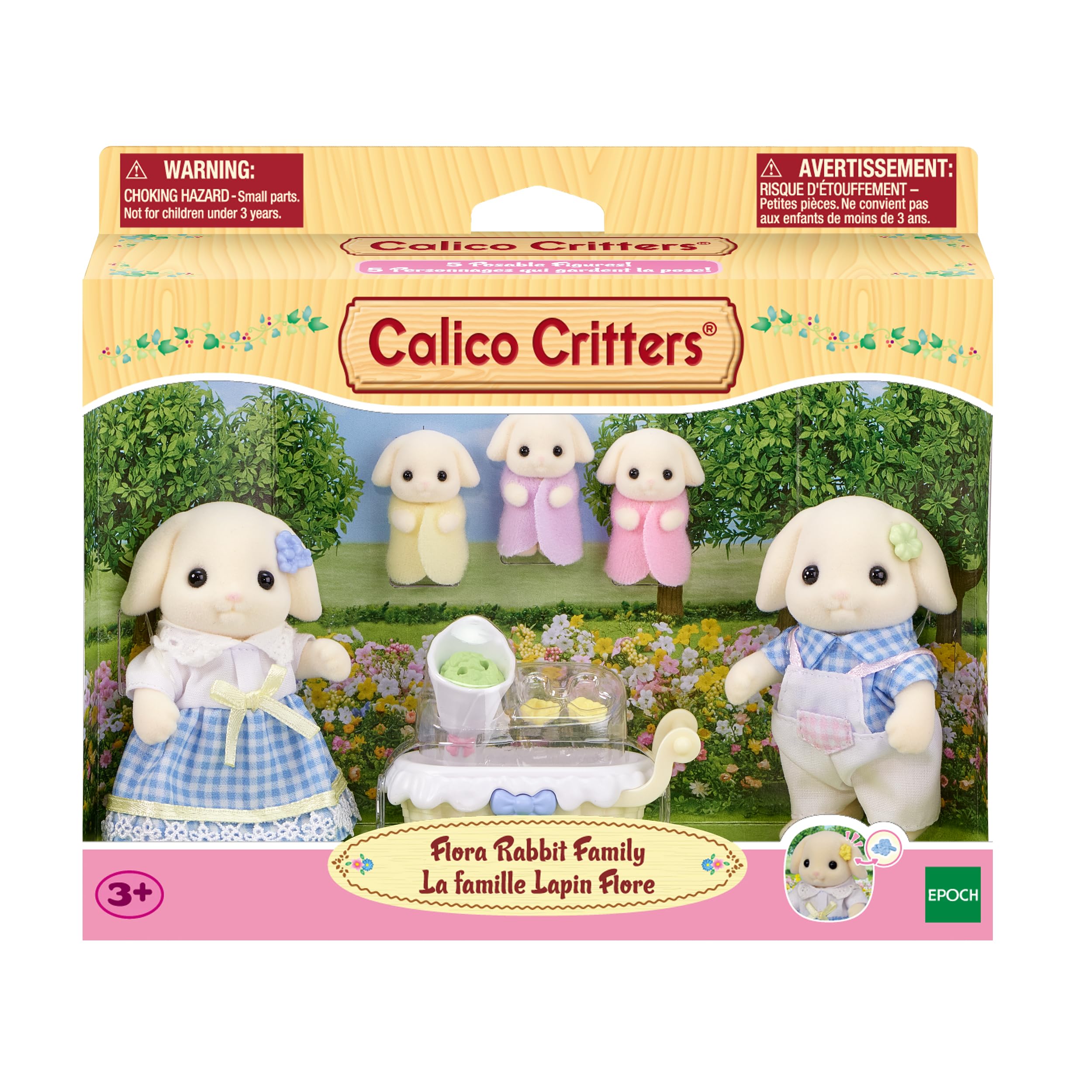 Calico Critters Flora Rabbit Family - Set of 5 Collectible Doll Figures for Children Ages 3+