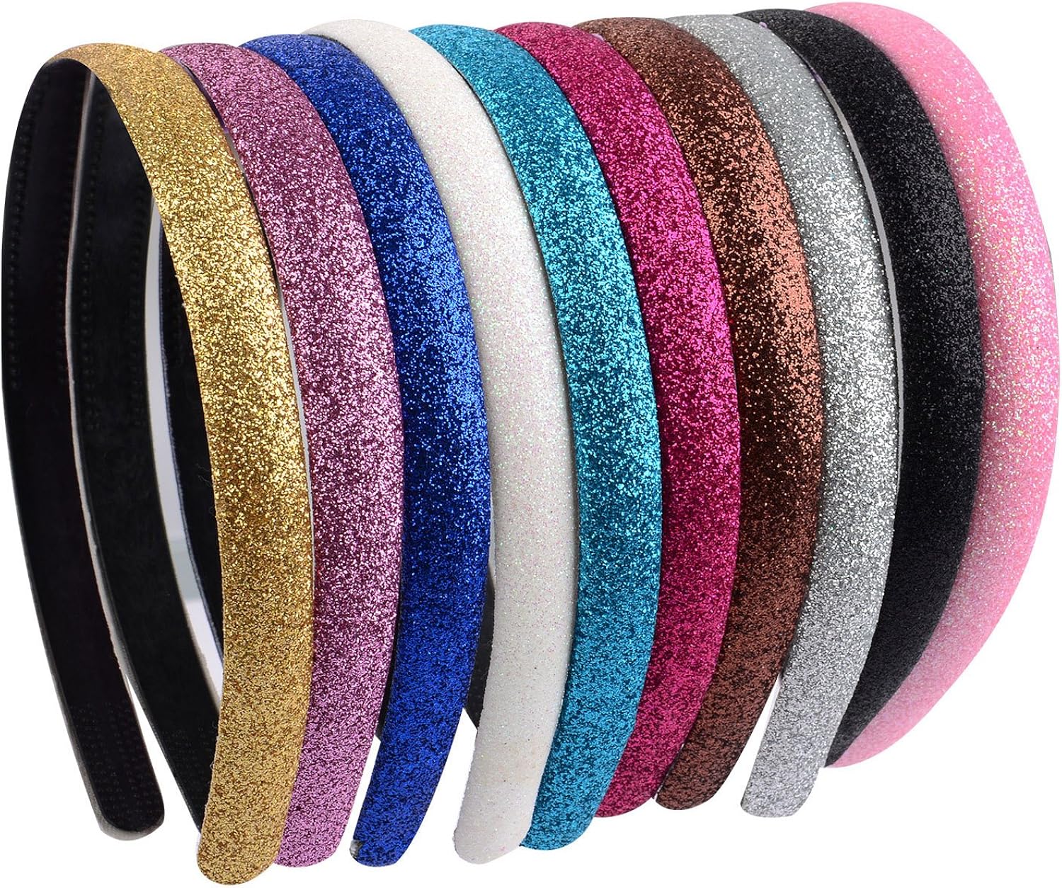 Blulu Glitter Plastic Headbands with Teeth, 10 Colors, 10