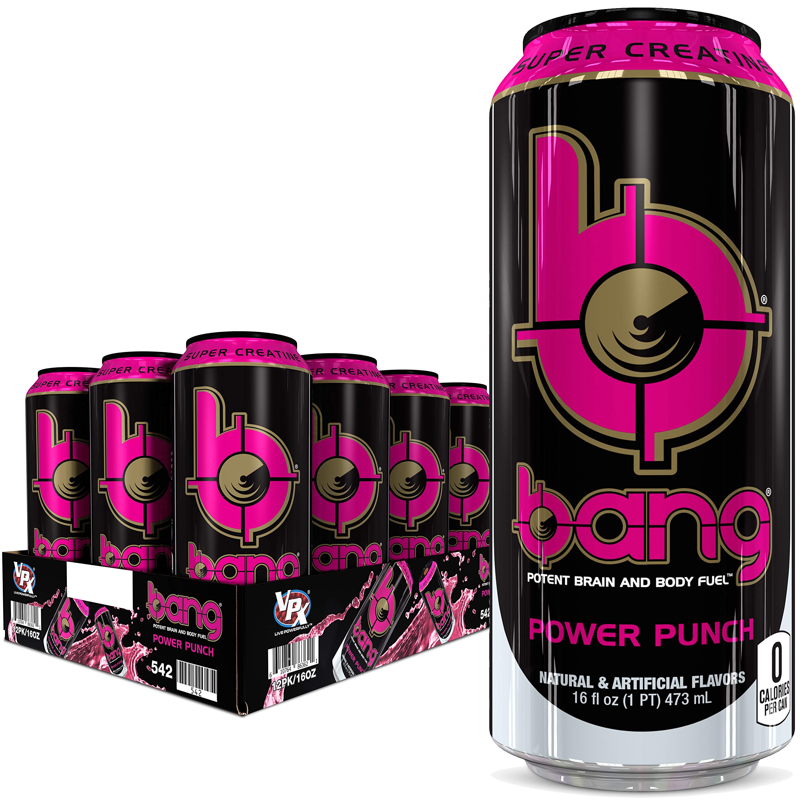 Bang Power Punch Energy Drink, 0 Calories, Sugar Free with Super