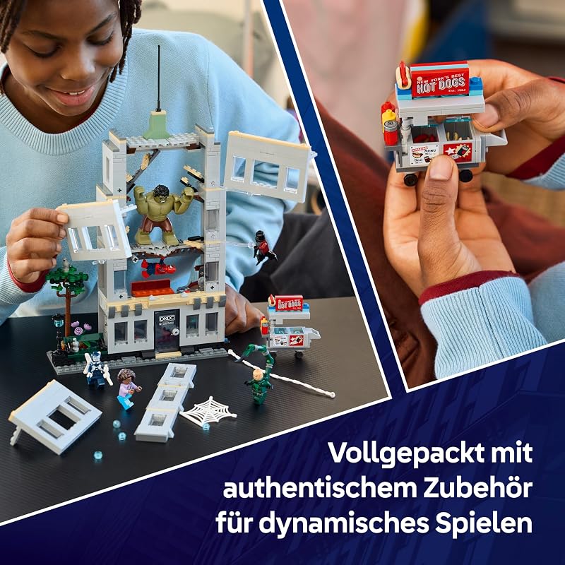 | Marvel Großer Showdown: Spider-Man vs. Hulk - Interaktives Spielzeug mit 4-stöckigem Bürogebäude, Actionfigur und 5 Minifiguren inkl. Scorpion - Geschenk für Jungen ab 8 Jahren und Fans - 76350