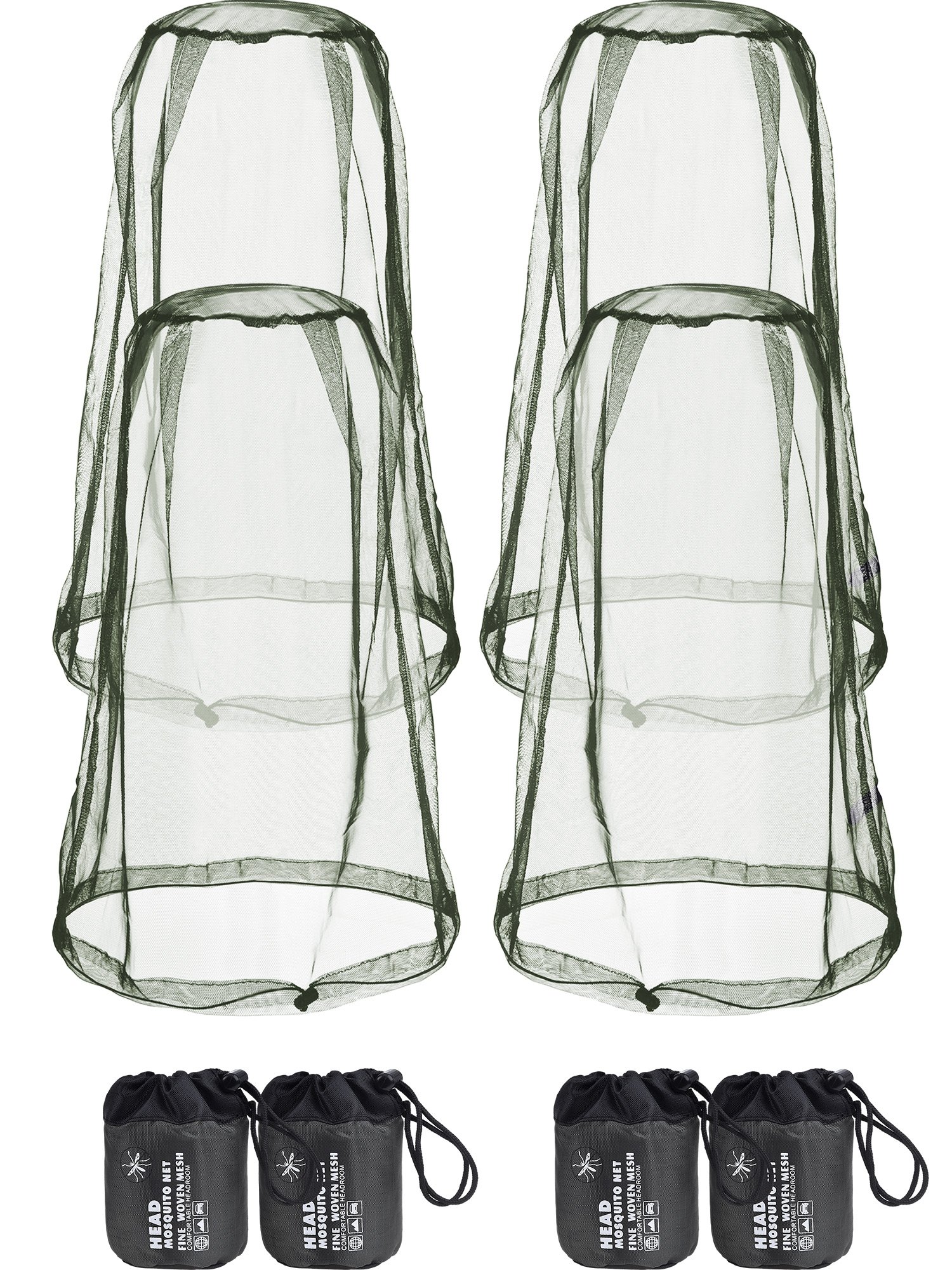 4 Pack Mosquito Head Net Face Mesh Net Head Protecting Net for Outdoor Hiking Camping Climbing Walking Mosquito Fly Insects Bugs Preventin (Regular Size, Navy Green)