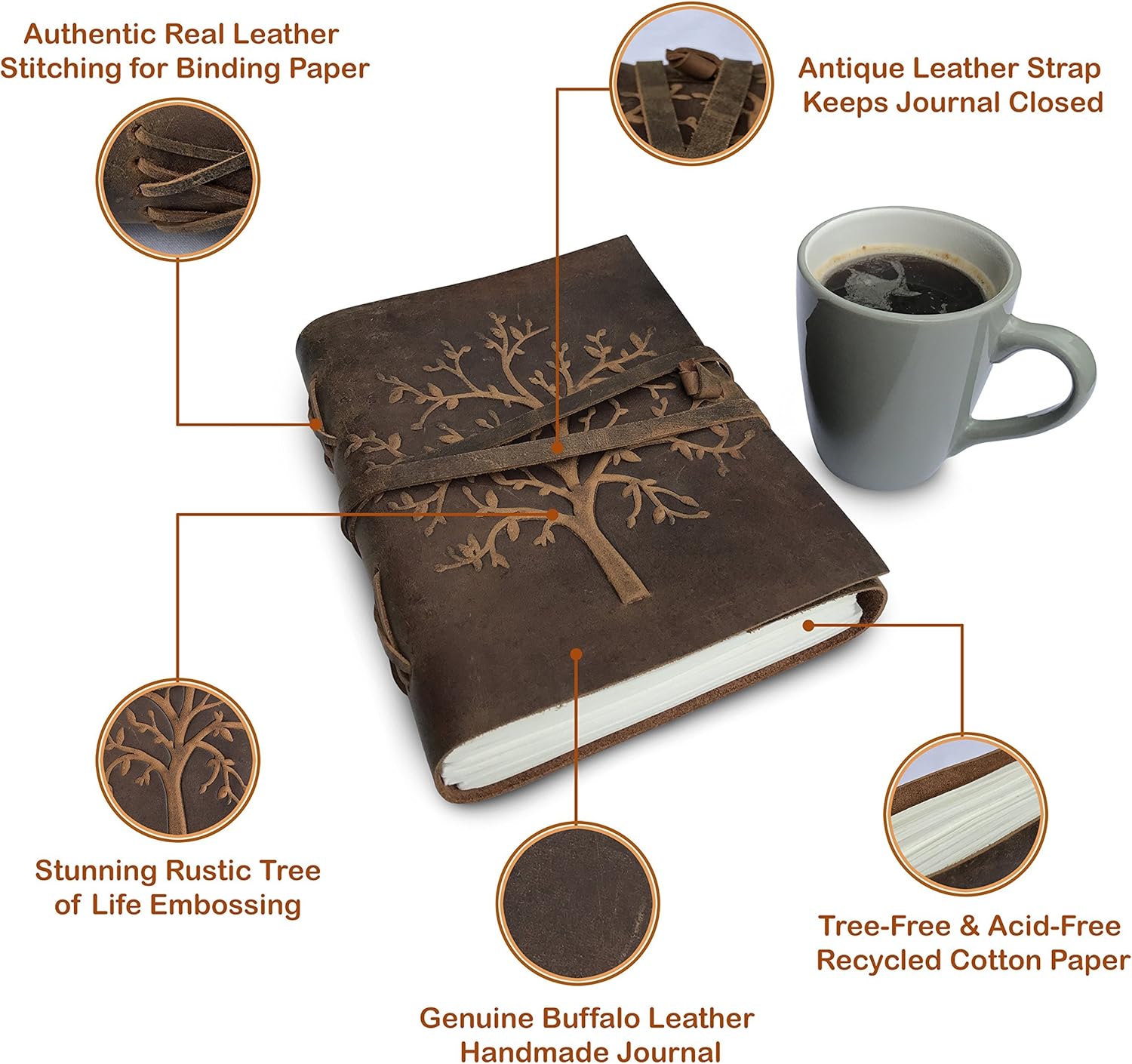 Leather Journal Tree of Life, MOONSTER® A5 Writing Notebook with Gift Bag - Image 4