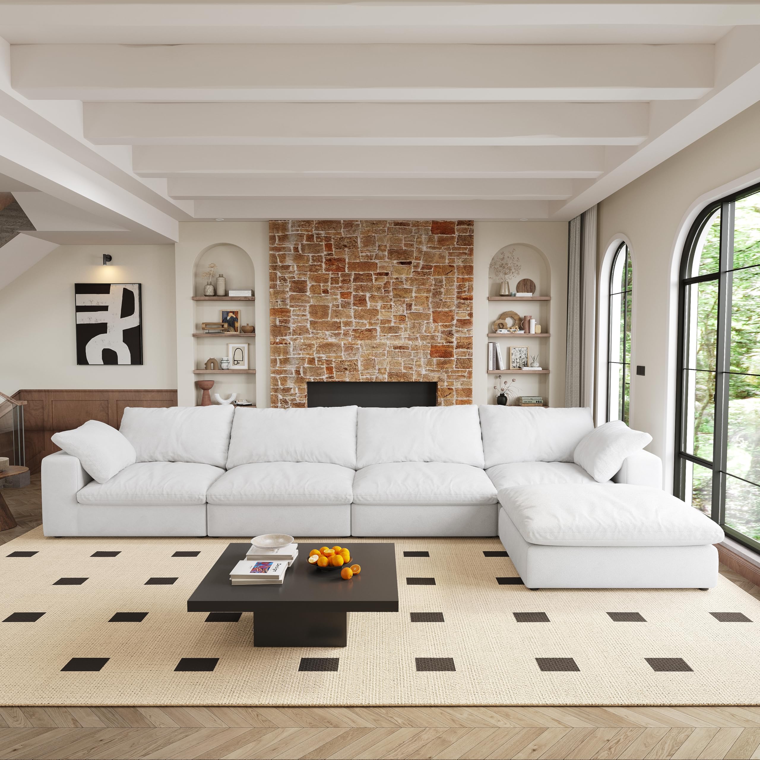 Photo 1 of EOVTK Oversized Modular Sectional Sofa, 160" Down Filled Comfort L-Shaped Deep Seat Cloud Couch with Movable Storage Ottoman for Living Room, White