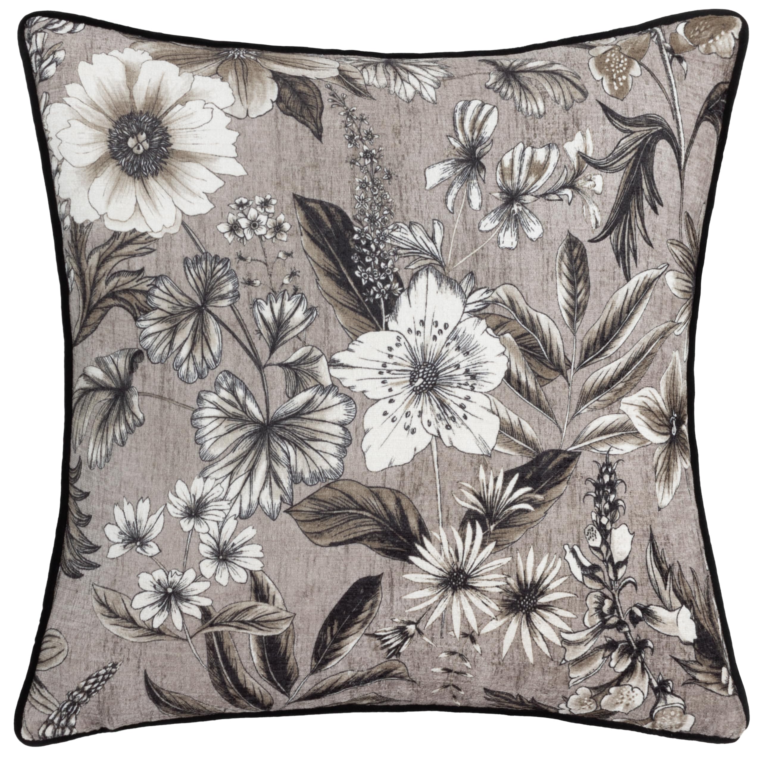 furn. Wylder Nature Harlington Botany Floral Piped Cushion Cover, Sepia