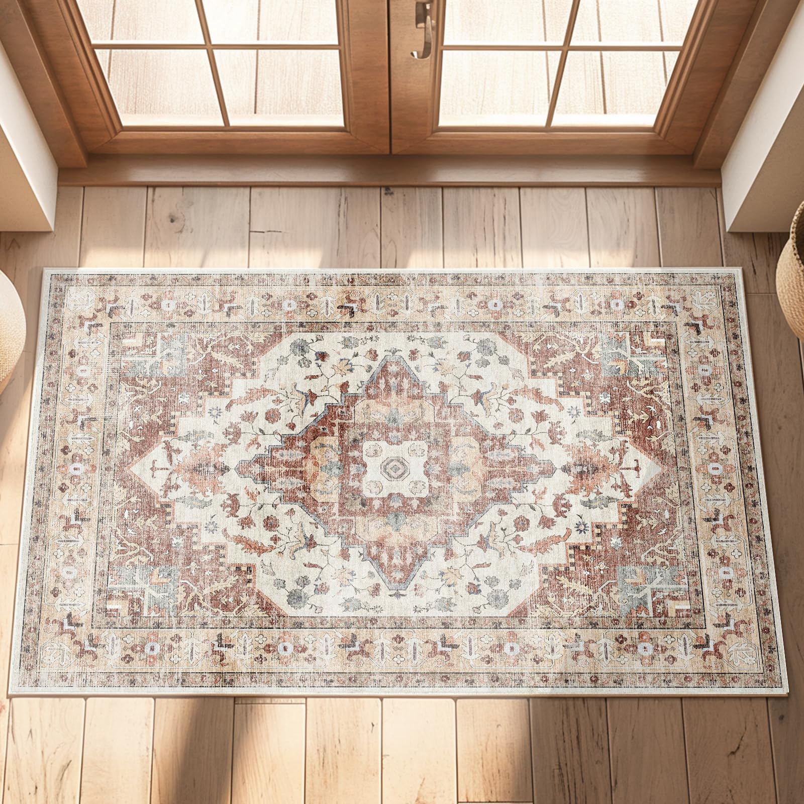Photo 1 of Area Rug for Living Room 2x3,Large Machine Washable Vintage Oriental Soft Carpet, Low Pile Thin Floor Area Rugs with Non Slip Backing for Office Door Mat Kitchen Bathroom Indoor Dorm Dining Room