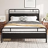Allewie Queen Size Platform Bed Frame with Wooden Headboard and Footboard, Heavy Duty 13 Metal Slats Support, Under-Bed Storage, No Box Spring Needed, Noise Free, Easy Assembly, Black Oak