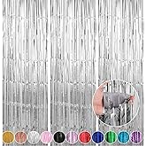 Crosize 3 Pack 3.3 x 9.9 ft Silver Foil Fringe Backdrop Curtain, Streamer Backdrop Curtains, Streamers Birthday Metallic Pape