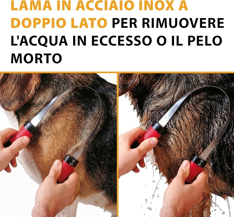Striglia per Cani a Pelo Corto – Rimuove il Pelo Morto e l'Eccesso di Acqua dopo il Bagno – Doppia Dentatura in Acciaio Inox, L 28,5 x W 6,5 cm.
