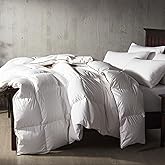 Alanzimo Luxurious Goose Feather Down Fiber Comforter King Size, 100% Organic Cotton Cover Wihte Duvet Insert, Hotel Grade All Season Bedding Comforters 106x90 with 8 Tabs