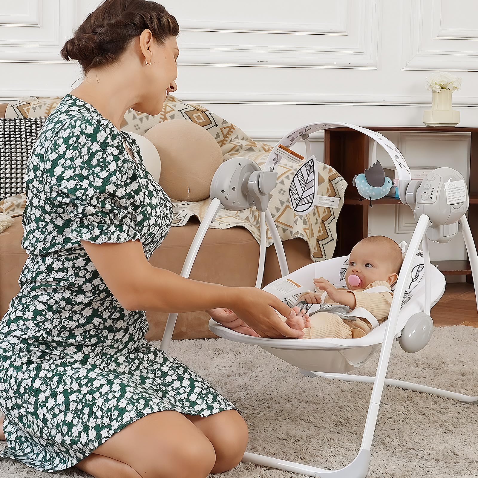 Baby Swing,Baby Swings for Infants,Easy-Fold Infant Swing with Adaptable Speed,Music,Timing,Portable Baby Swing Indoor/Outdoor,Baby Swing for Babies 0-6 Months 6-20 lbs White