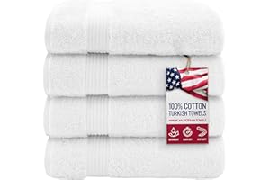 American Veteran Towel, 100% Cotton Turkish Bath Towels for Bathroom 4 Pack Clearance Prime, 27x54 Extra Large Premium Soft Drying Bathroom Towels, White