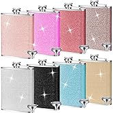 Hushee 8 Pcs Bling Leakproof Flask with 8 Funnels Liquor Alcohol Flasks Hip Flask Reusable Colorful Flasks Whiskey Wine Flask Alcohol Kit for Liquor Cruise Girls Women Bridesmaids (8 oz)