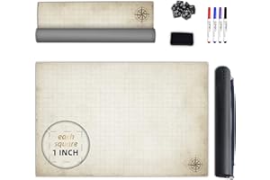JJPRO Battle Grid Game Mat - 24"x36" Vinyl Game Mat - Table Top Role Playing Map - Reusable RPG Dungeons and Dragons (DND) Game Map - Portable Plastic Storage Tube and Markers, Eraser, Dice Set Included
