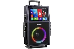 MASINGO Professional Karaoke Machine with Lyrics Display Screen for Adults, 2 Wireless Microphones, LED Lights, Bluetooth Portable PA Speaker System with Upgraded Built in 15" Tablet & WiFi, Allegro X8 2.0