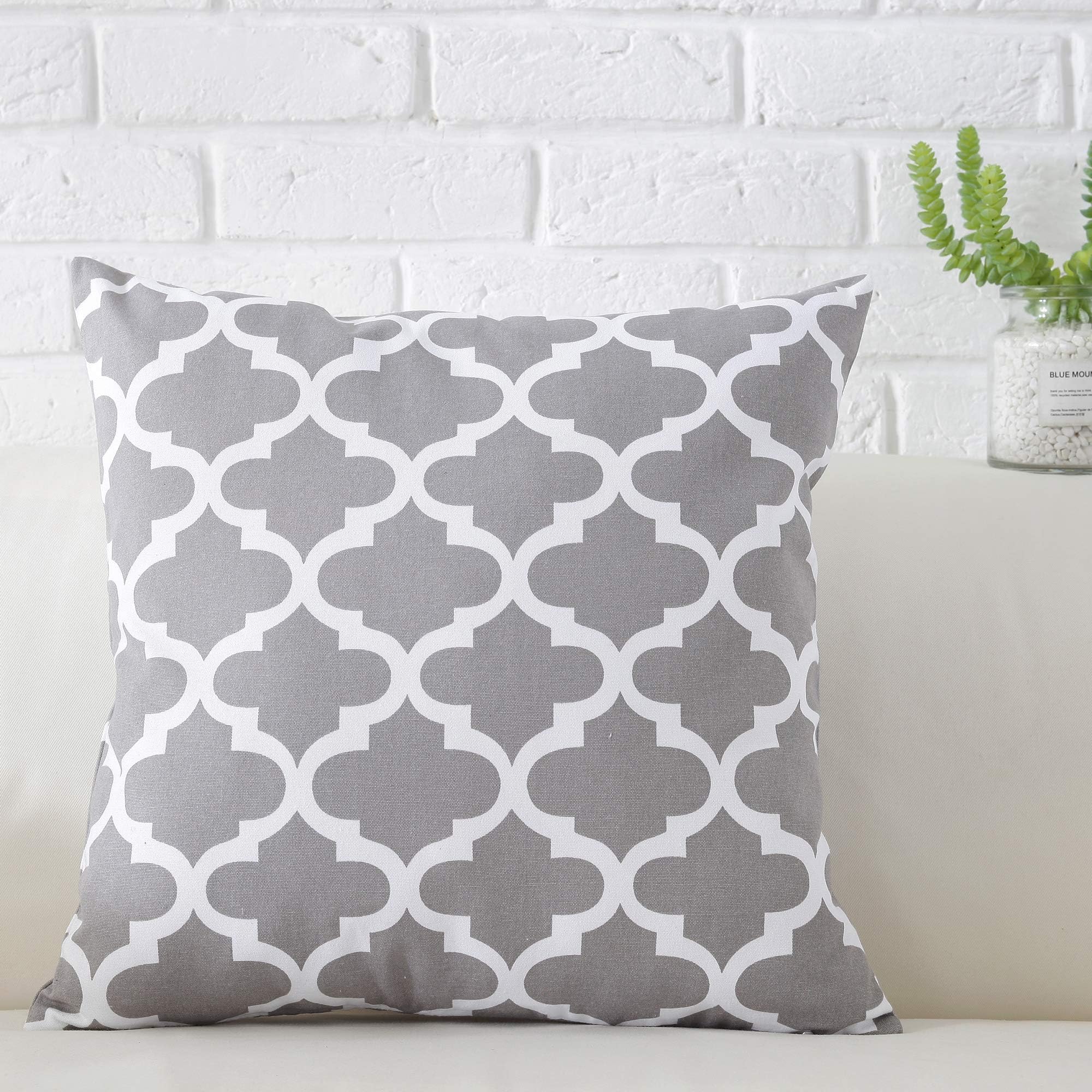 TAOSON Gray White Home Decor Modern Quatrefoil Accent Geometric Cushion Cover Pillow Cover Pillowcase Cotton Canvas Pillow Sofa Throw White Printed with Hidden Zipper Closure Only Cover 22 x 22 Inch