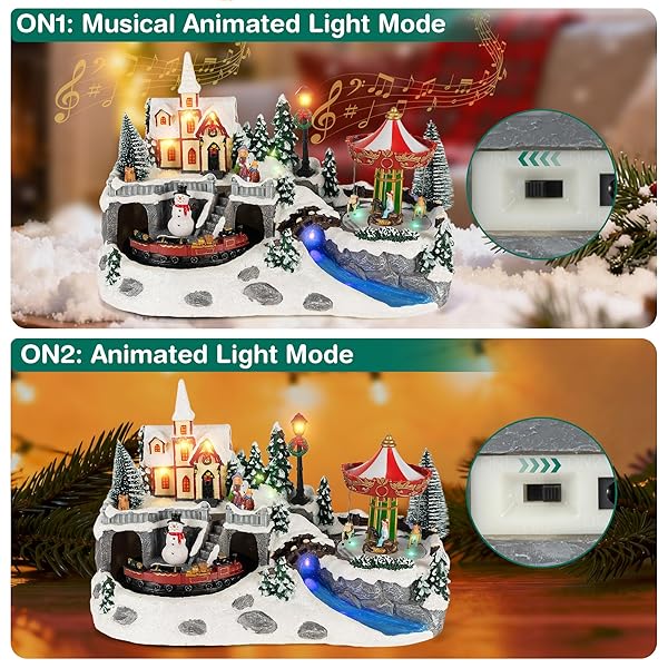 TWIRLETERNITY ANIMATED CHRISTMAS VILLAGE (ROTATING TRAIN & CAROUSEL)(PLAY 8 CHRISTMAS SONGS) RESIN LED LIGHTED WINTER COLLECTIBLE BUILDINGS HOLIDAY INDOOR DECOR