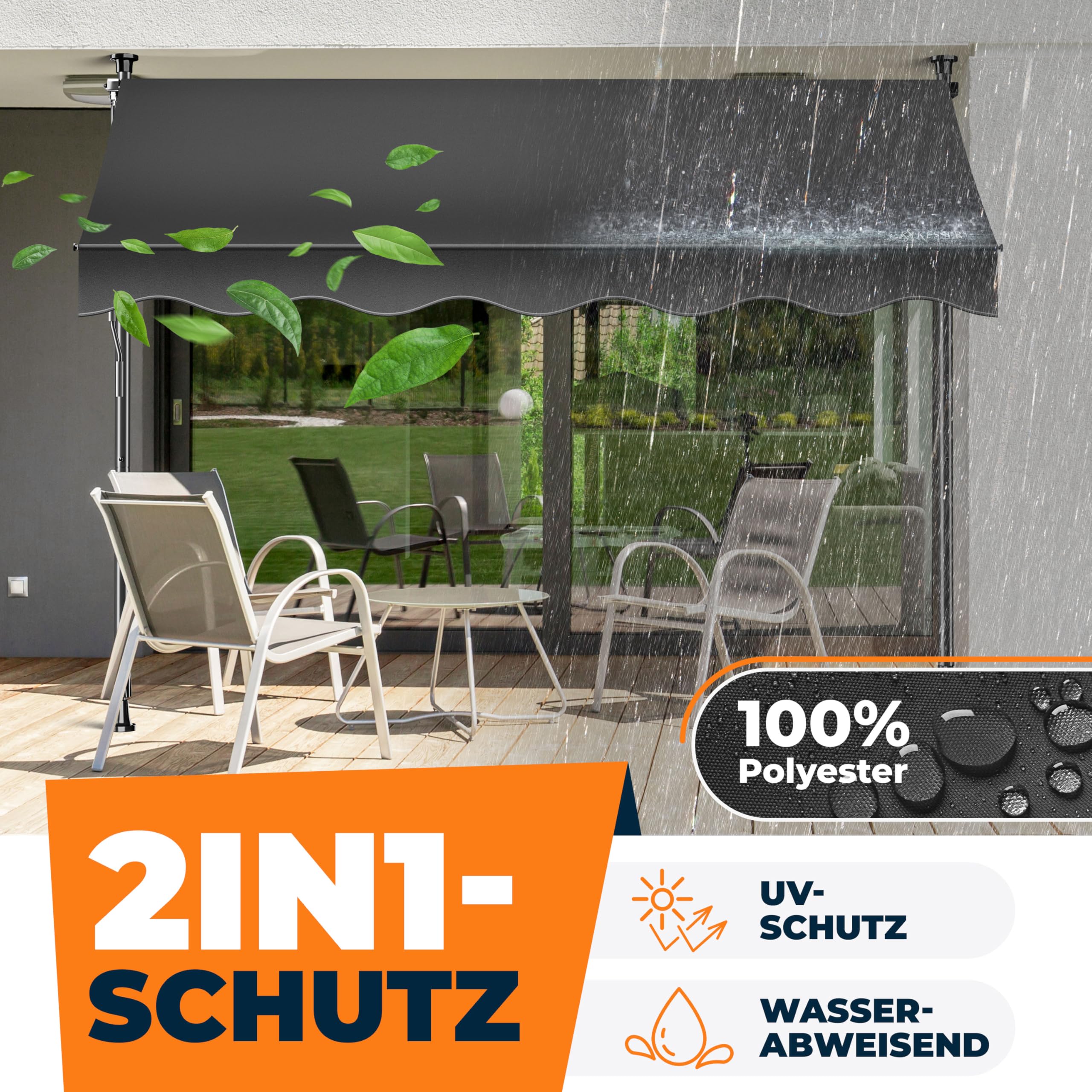 KESSER® Sonnenschutz Markise manuell ausziehbar 300cm | Sonnensegel UV Schutz Sonnenschutz | Klemmmarkise für Outdoor, Terrasse, Balkon, Garten höhenverstellbar ohne Bohren, Anthrazit 4