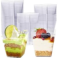 MATANA 48 Square Clear Plastic Dessert Cups 8 oz/ 255ml, Reusable Mini Serving Cups, Small Dessert Glasses, Dessert Bowls, Ap