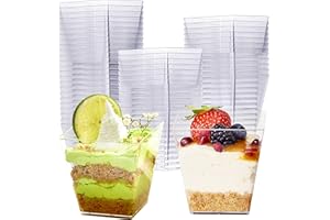 MATANA 48 Square Clear Plastic Dessert Cups 8 oz/ 255ml, Reusable Mini Serving Cups, Small Dessert Glasses, Dessert Bowls, Ap