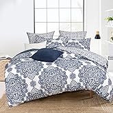 PHF Ultra Soft Paisley Duvet Cover Queen Size, Printed Bedding Set 3 Pieces, Comfy Farmhouse Pattern Duvet Cover Set with 2 Pillow Shams, Zipper Closure and 8 Ties, 90"x90", Royal Blue & White