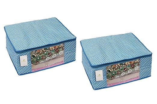 Homestrap Cotton Quilted Large Saree Cover (Pack of 2, Blue)